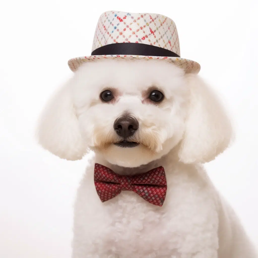 FURRY BFF - sweet bichon frize with a cool hat and bow tie
