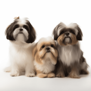 featuring a Pomeranian, Havanese, and Shih Tzu together, highlighting their hypoallergenic traits