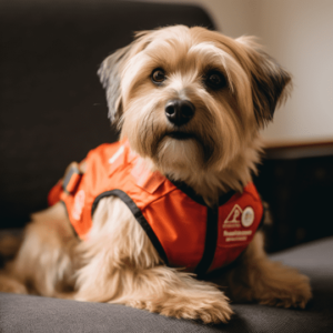 therapy dog wearing a vest